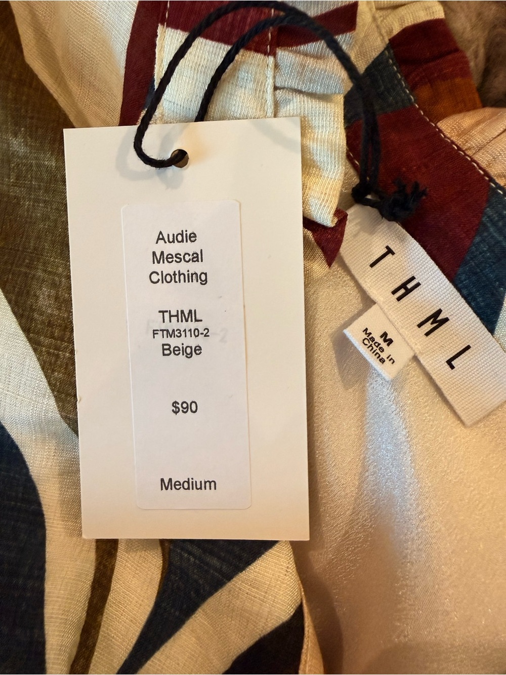 THML Cream Mini Dress with Multicolor Leaf Print (Blue, Burgundy, Olive, Tan) - Picture 2 of 8